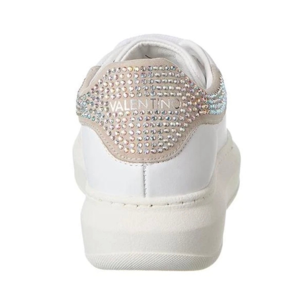 Women's Valentino Freesia Sparkling Leather Sneakers White Beige 9.5 - Picture 2 of 6